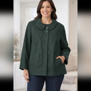 Maggie Barnes Plus Size 2X Forest Green Blazer Peter Pan Collar 2 Top Buttons